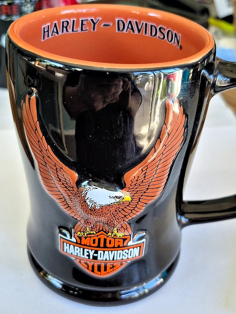 Harley-Davidson 2002 The Eagle Soars 3D Embossed Coffee Mug Black & Orange